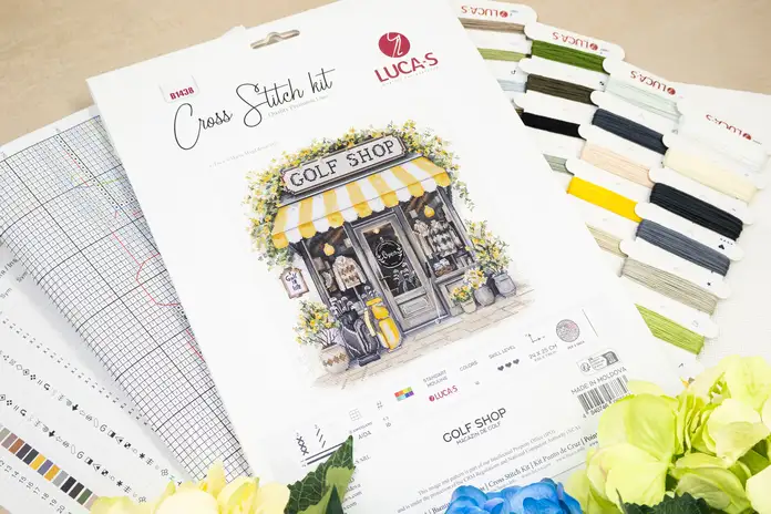 Kit Broderie Luca-S B1438 Golf Shop, Fir 100% Bumbac, Material Zweigart Aida 16, Dimensiune Finalizata 24 x 25 cm, 41 Culori, Quality Premium Line