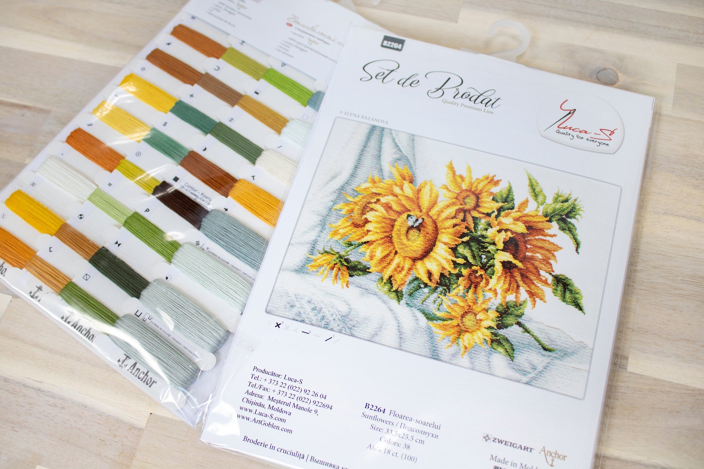 Kit Broderie în Cruce Luca-S B2264 Floarea Soarelui, 33,5x25,5 cm, Material Aida 18 ct Zweigart, Aste Aste Anchor, 38 Culori, Elena Bazanova