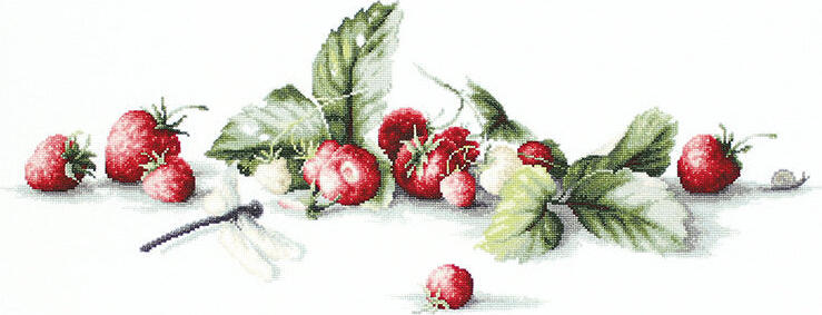Luca-S B2254 Kit Broderie Crochiu Capşuni, Material Aida 18 Zweigart, Aţă Anchor Mouliné, 49.5 x 18.5 cm, 36 Culori