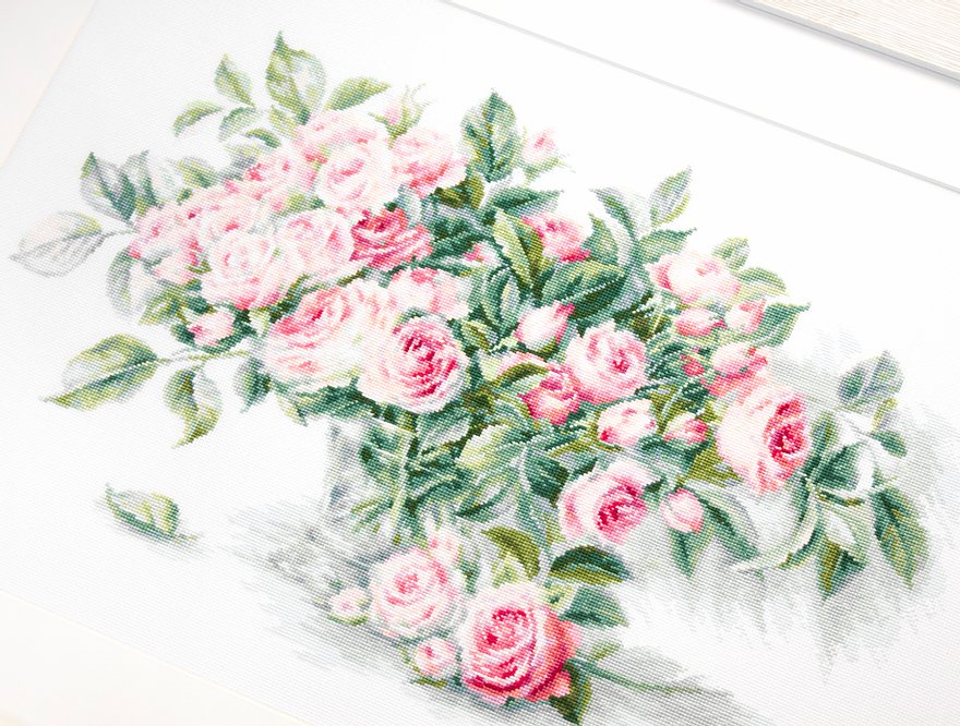 Luca-S B2286 Cross Stitch Embroidery Kit Bouquet of Pink Roses by Elena Bazanova, 47 Colors, 43.5 x 28 cm, Aida 18 Zweigart Fabric, Anchor Mouline Thread