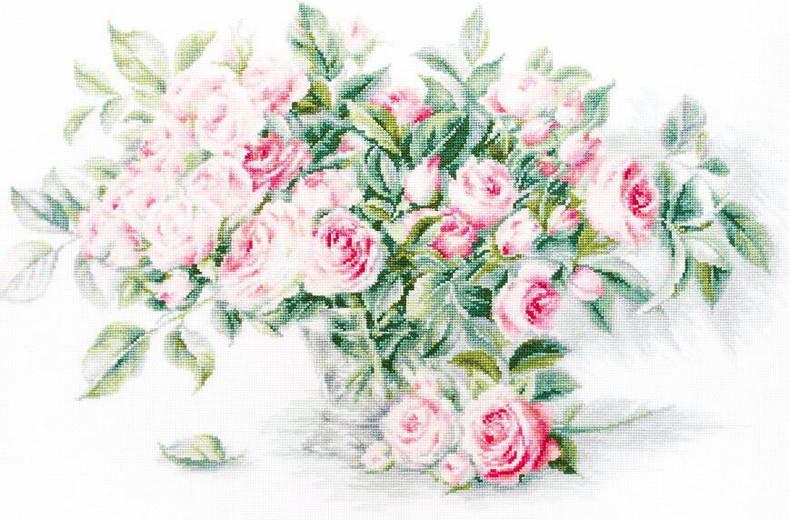Luca-S B2286 Cross Stitch Embroidery Kit Bouquet of Pink Roses by Elena Bazanova, 47 Colors, 43.5 x 28 cm, Aida 18 Zweigart Fabric, Anchor Mouline Thread