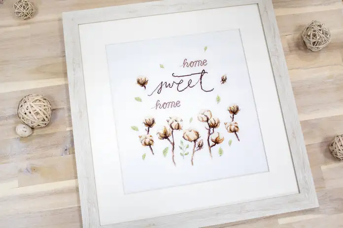 Luca-S B2347 Cotton Cross Stitch Embroidery Kit, 100% Cotton Zweigart Belana Fabric, 23x21.5 cm, Home Sweet Home Design