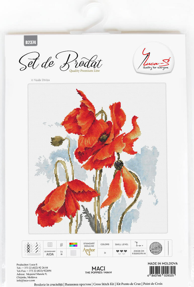 Набор для вышивания Luca-S B2374 Маки (The Poppies) Василе Дивиза, Quality Premium Line, 24 x 28 см, ткань AIDA 18ct, 31 цвет