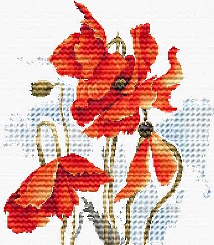 Набор для вышивания Luca-S B2374 Маки (The Poppies) Василе Дивиза, Quality Premium Line, 24 x 28 см, ткань AIDA 18ct, 31 цвет