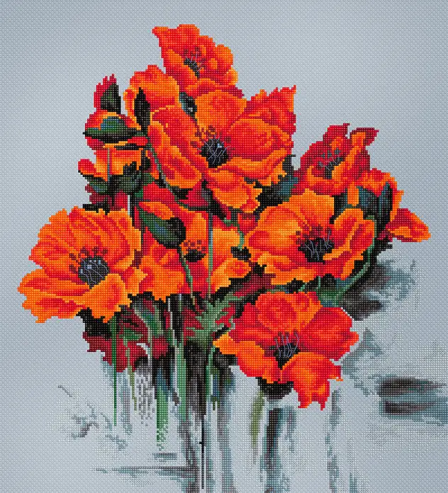 Luca-S B2380 Maci (The Poppies) Cross Stitch Kit, Zweigart Aida 16ct Fabric, Anchor Cotton Thread, 30.5 x 33 cm, 28 Colors