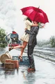 Luca-S B2369 Cross Stitch Kit Couple on Train Station, Zweigart Aida 18ct Fabric, Anchor Cotton Threads, 22x31 cm