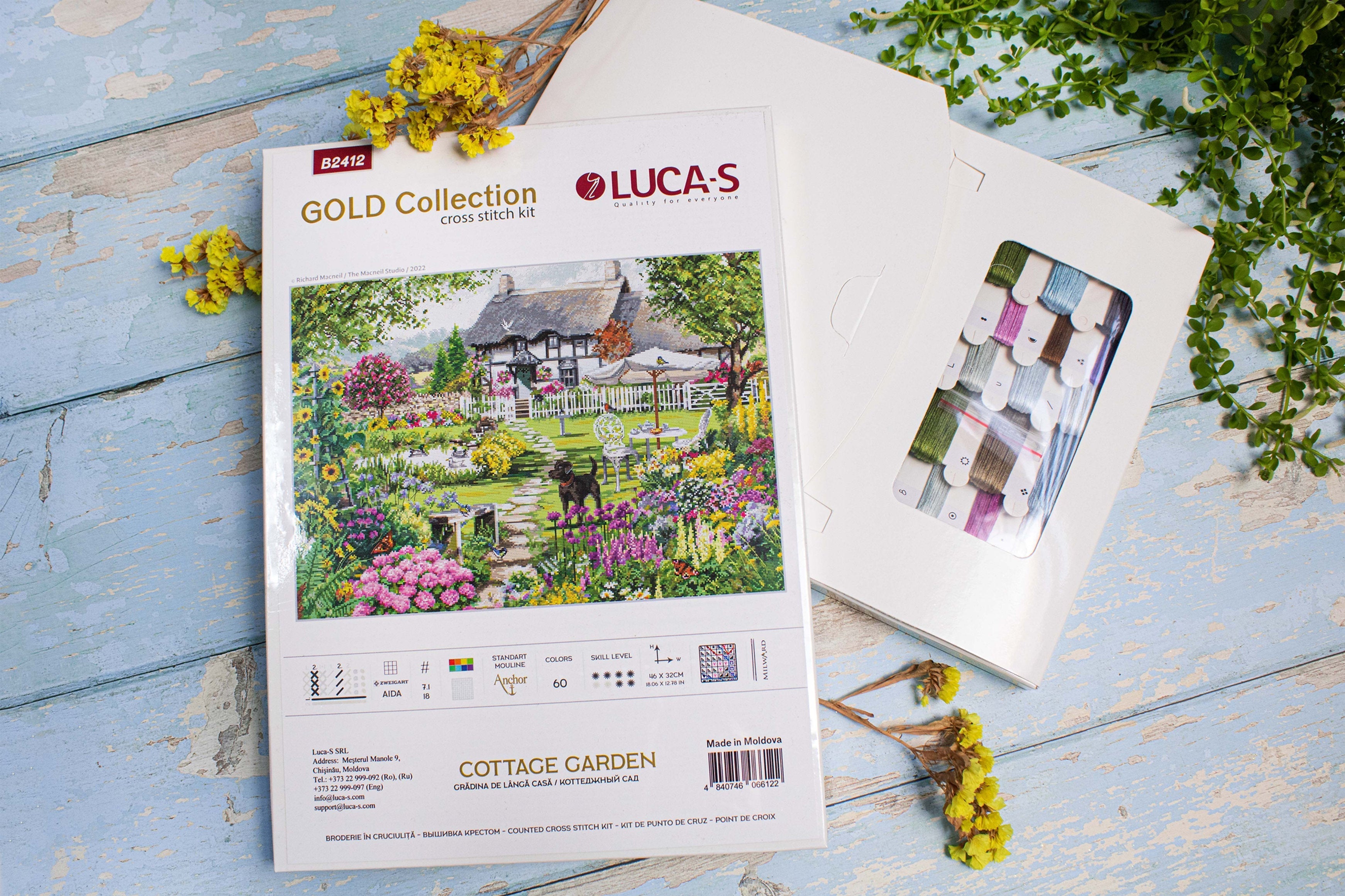 Набор для вышивания Luca-S B2412 КОТТЕДЖНЫЙ САД GOLD Collection, ткань Zweigart Aida 18ct, 46 x 32 см, нитки Anchor 60 цветов