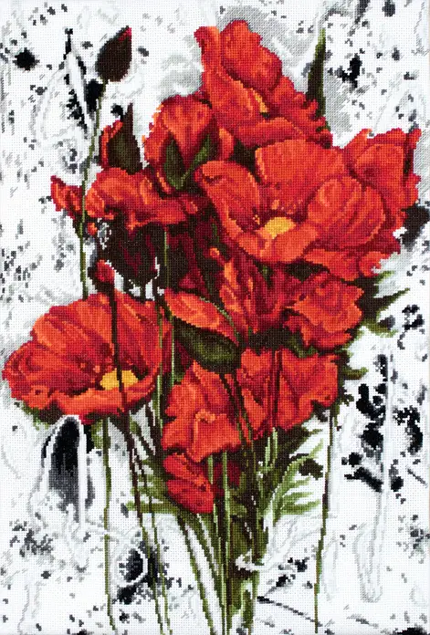 Kit Broderie în Cruce Luca-S B2375 Maci, 25.5 x 37 cm, Material Zweigart 18ct AIDA, Aste Aste Anchor, 25 Culori