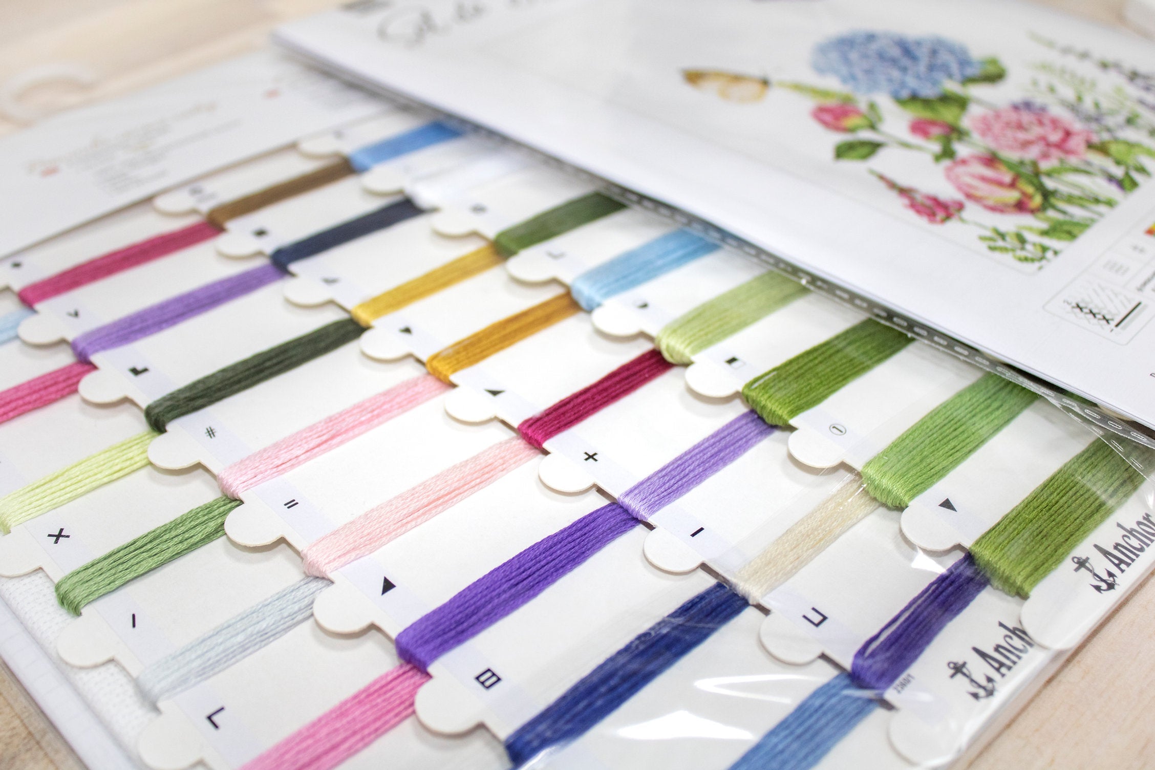 Luca-S B2360 Summer Flowers and Butterflies Counted Cross Stitch Kit, 38 Colors, 21x25 cm, Zweigart Belana 20 ct Fabric, Anchor Cotton Floss