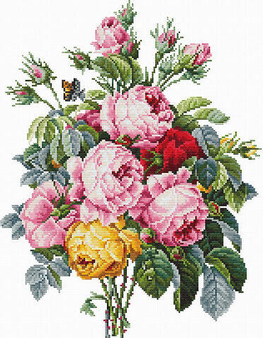 Luca-S BA2372 Roses Cross Stitch Kit, 25x32cm, 42 Colors, Anchor Thread, Zweigart 16ct AIDA Fabric