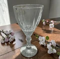 JX-09JHW Stemmed Glass Set of 6 Pieces, Clear Fluted Ridged Bowl with Decorative Stem, Glass Material