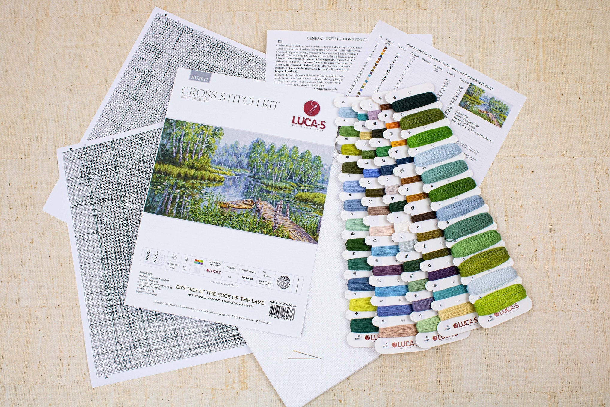 Набор для вышивания Luca-S BU5012 Березы у озера, ткань Zweigart Aida 16ct, 59 x 33 см, 60 цветов, нити 100% хлопок