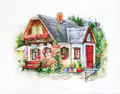Luca-S BU4005 Beautiful Country House Cross Stitch Kit, Zweigart Aida 16 ct Fabric, 34x24 cm, Premium Quality Embroidery Set