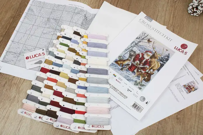 Kit Broderie Luca-S BU5022 Prietenii din pădure, Colecția GOLD, 30 x 43 cm, Material Zweigart Aida 16, Aste Anchor Bumbac, 64 Culori