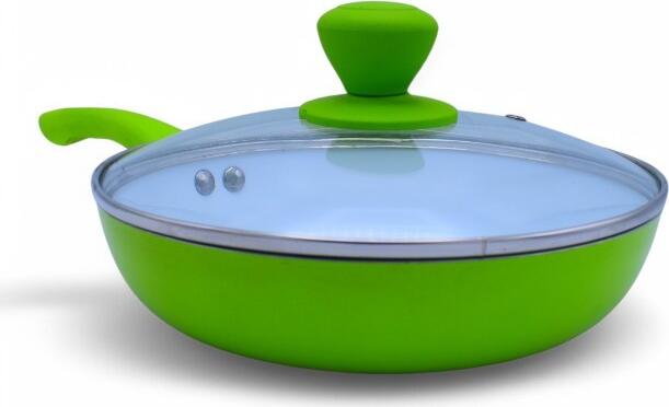 Tiga din ceramică antiaderentă 22cm cu capac de sticlă, mâner ergonomic, interior alb