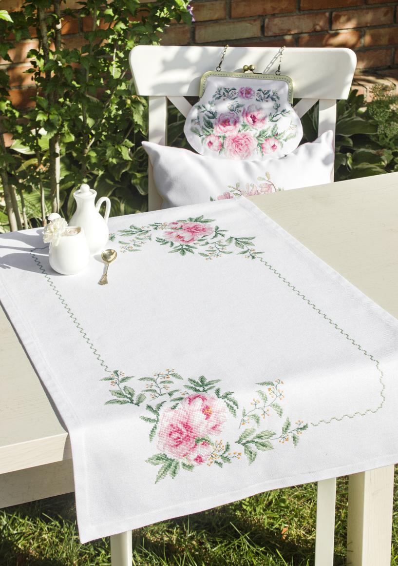 Luca-S FM009 Pioni Peonies Counted Cross Stitch Kit, Lugana 25 ct Fabric, Anchor Cotton Mouline Threads, 36x65 cm Embroidery Size