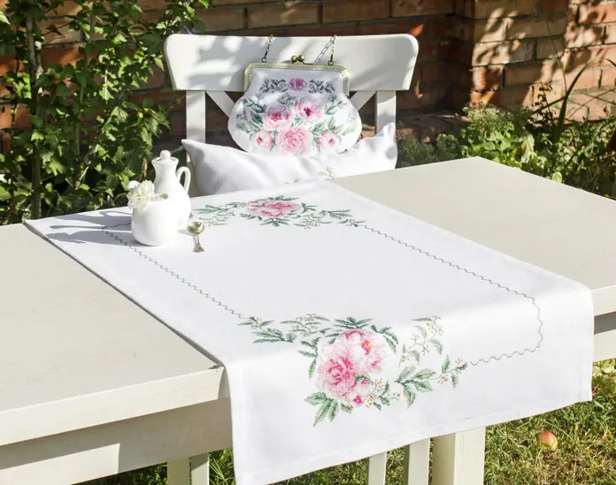 Luca-S FM009 Pioni Peonies Counted Cross Stitch Kit, Lugana 25 ct Fabric, Anchor Cotton Mouline Threads, 36x65 cm Embroidery Size