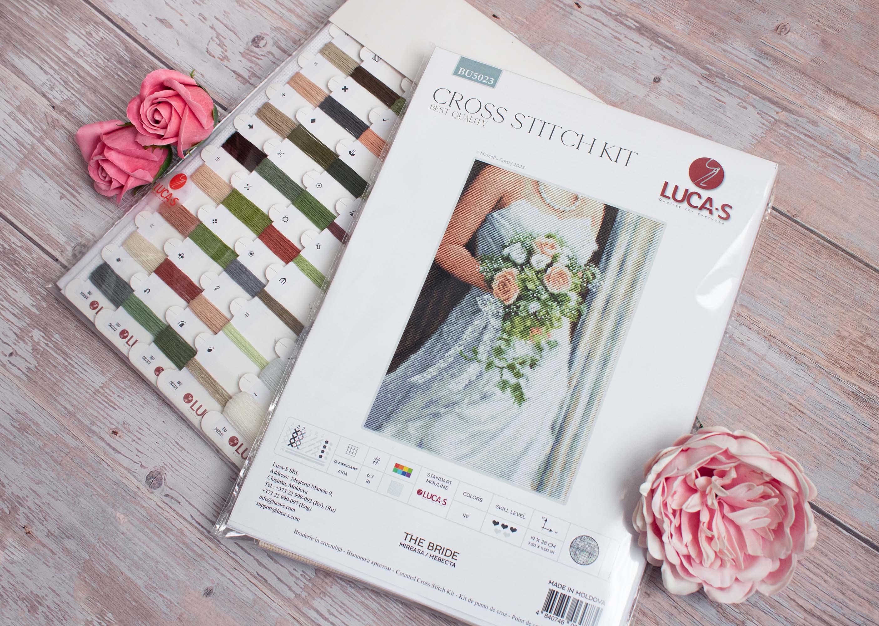 Kit Broderie Luca-S BU5023 Mireasa, Marcello Corti, 19 x 28 cm, Material Zweigart Aida 16, 49 Culori, Fir 100% Bumbac