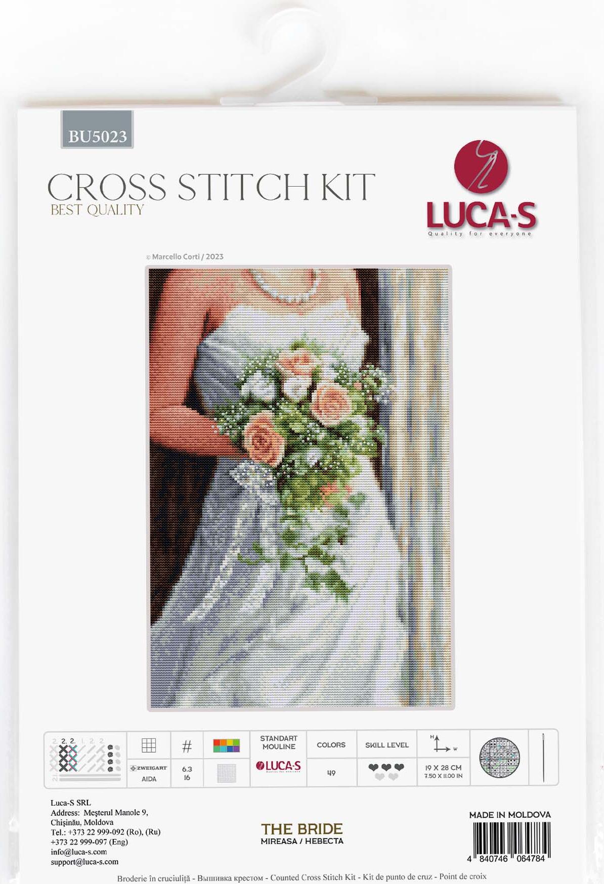 Kit Broderie Luca-S BU5023 Mireasa, Marcello Corti, 19 x 28 cm, Material Zweigart Aida 16, 49 Culori, Fir 100% Bumbac
