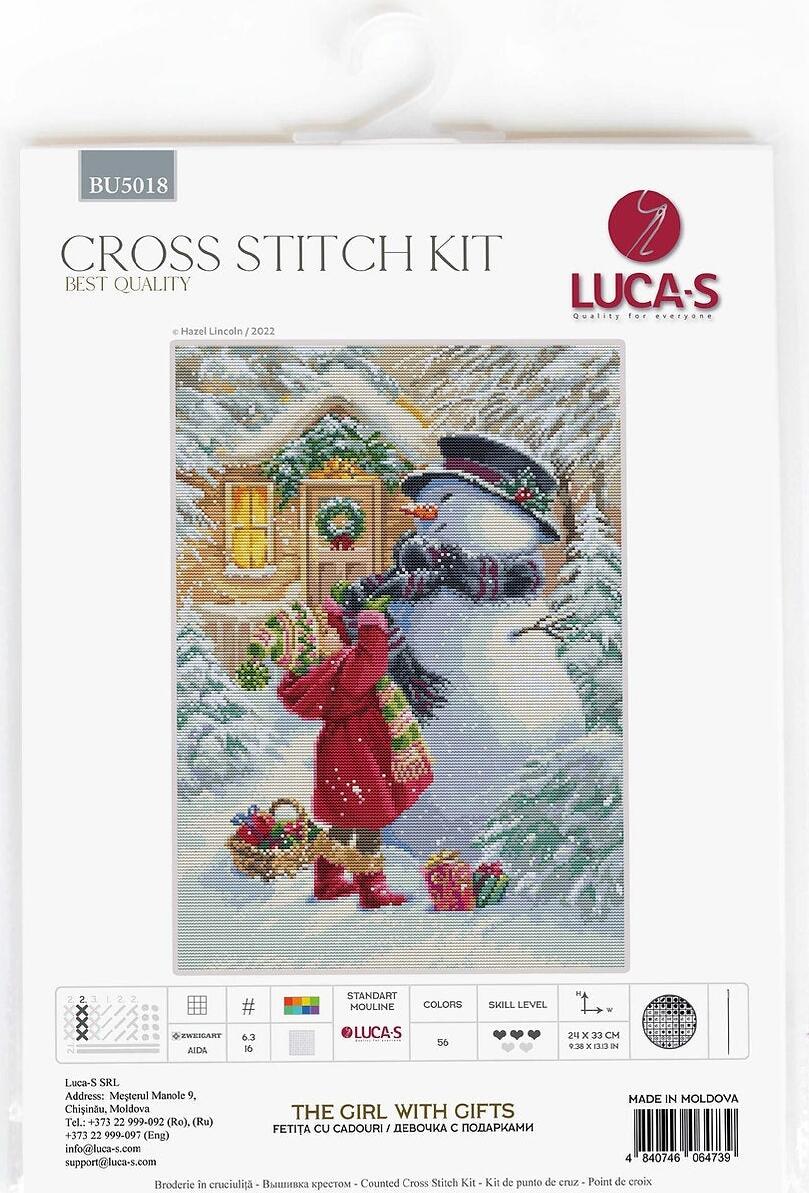 Набор для вышивания Luca-S BU5018 Девочка с подарками, 24 x 33 см, ткань Zweigart Aida 16ct, 56 цветов, нити 100% хлопок