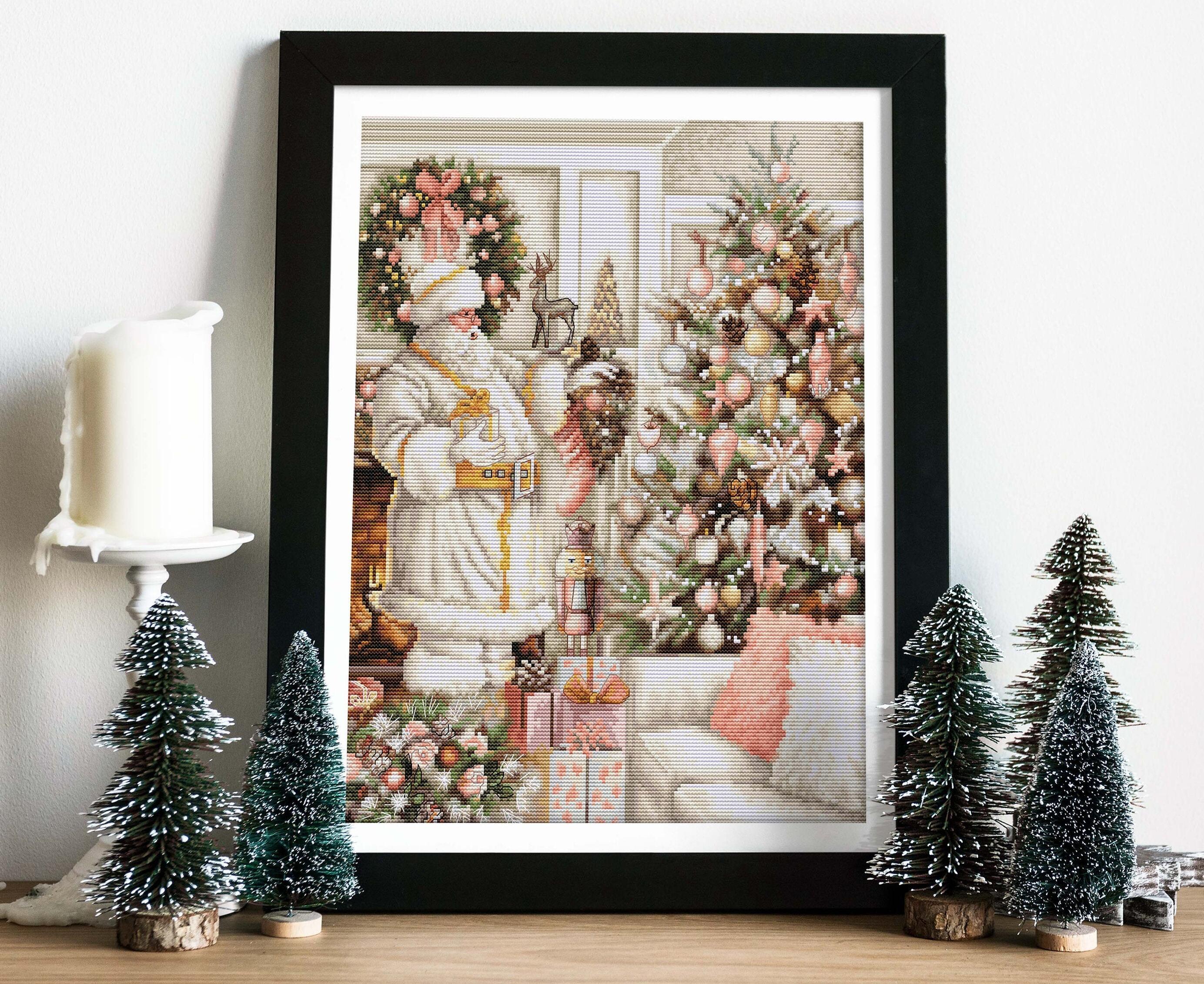 Luca-S BU5019 White Santa With Christmas Tree Cross Stitch Kit, 25 x 32 cm, 16ct AIDA Fabric, 57 Colors, 100% Cotton Thread