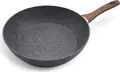 Olina DEEP PAN 501-3 Non-Stick Granite Effect Deep Frying Pan with Ergonomic Wood-Effect Handle, Diameter: 24cm