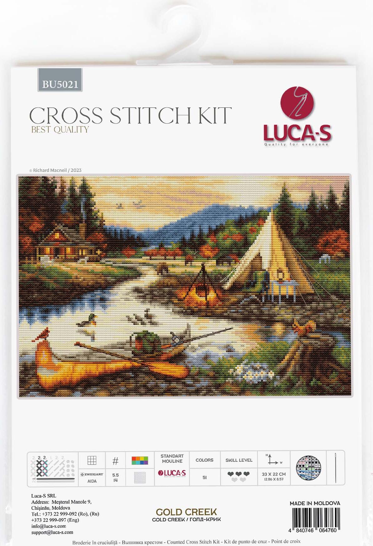 Набор для вышивания крестиком Luca-S Gold Creek от Елены Самарской, уровень сложности 3/5, канва Zweigart Aida, хлопковые нити и иглы
