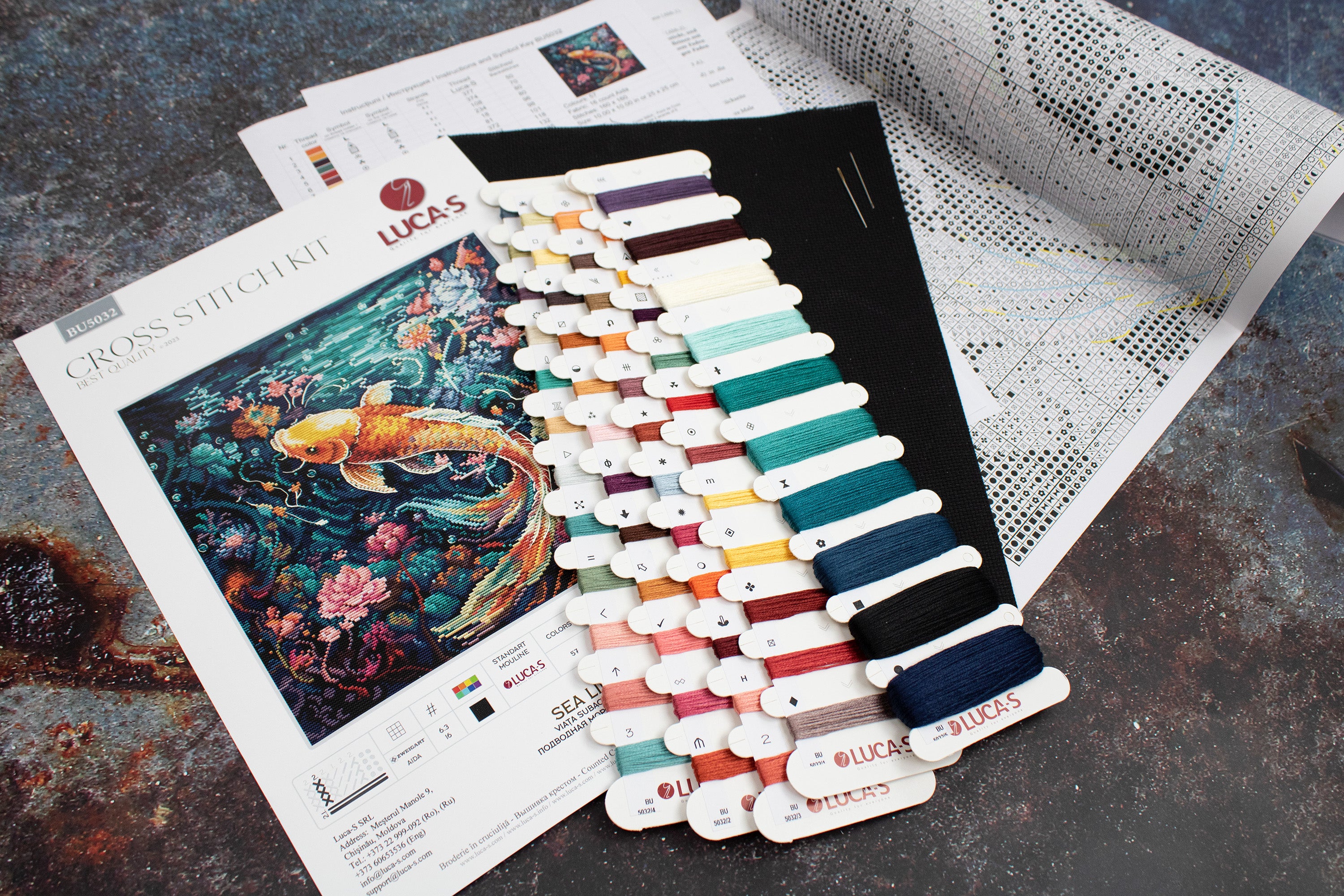 Kit Broderie Luca-S BU5032 Viața Subacvatică, 25 x 25 cm, Material Zweigart Aida 16 ct, 57 Culori, Ață 100% Bumbac