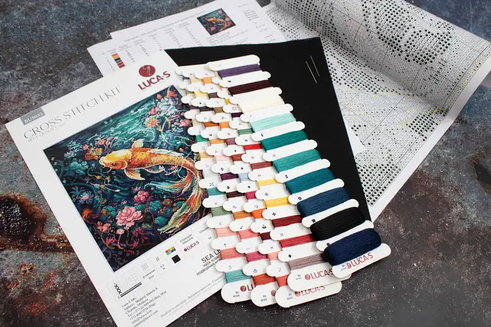 Kit Broderie Luca-S BU5032 Viața Subacvatică, 25 x 25 cm, Material Zweigart Aida 16 ct, 57 Culori, Ață 100% Bumbac