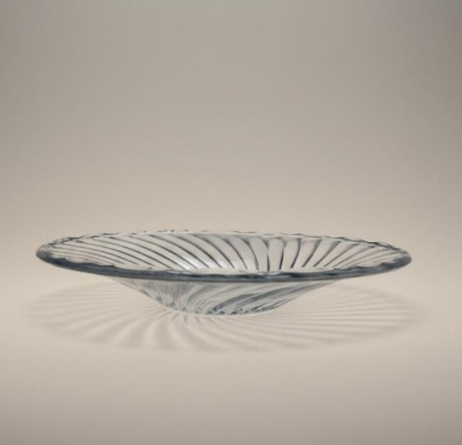 JXDP-05 Glass Plate, Grey, 30 cm Diameter, 4.8 cm Height, Spiral Ribbed Pattern, 1 Piece