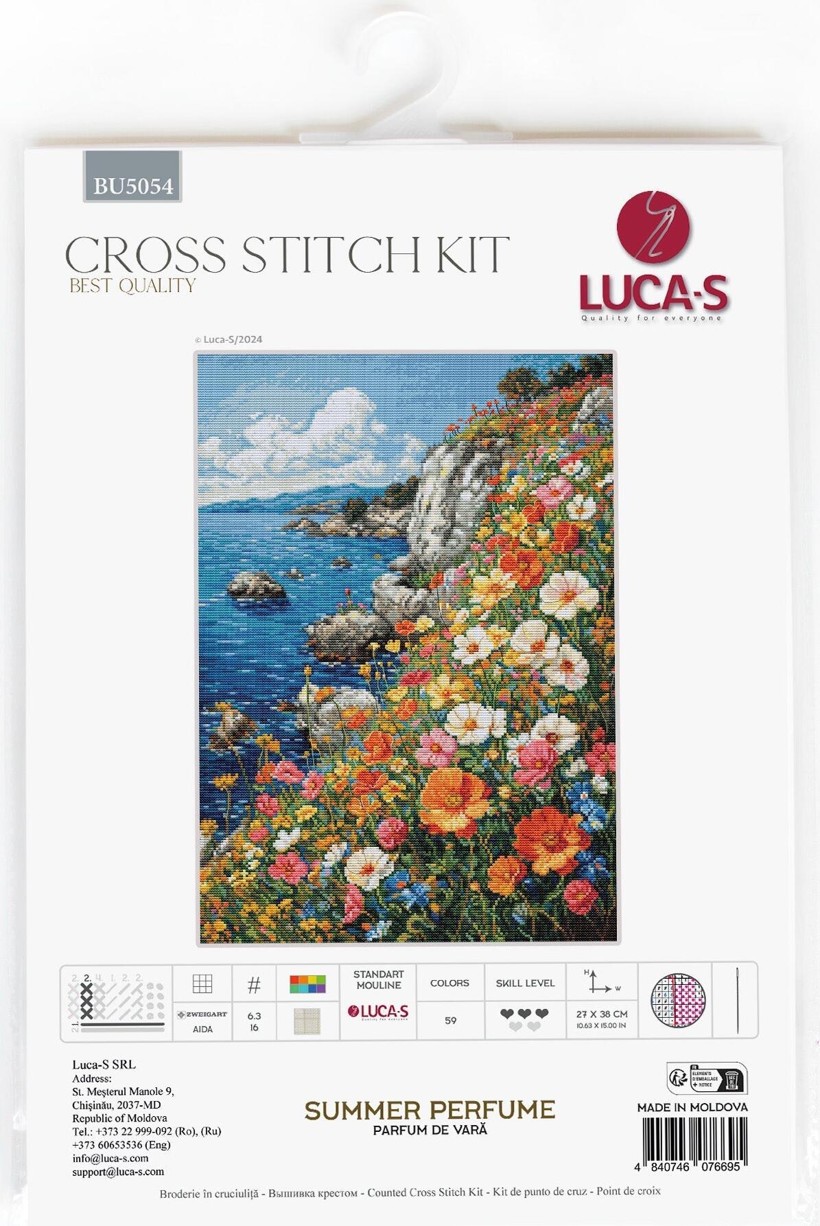 Luca-S BU5054 Summer Perfume Cross Stitch Kit, Zweigart Aida 16 ct Fabric, 100% Cotton Thread, 27 x 38 cm Finished Size, 59 Colors
