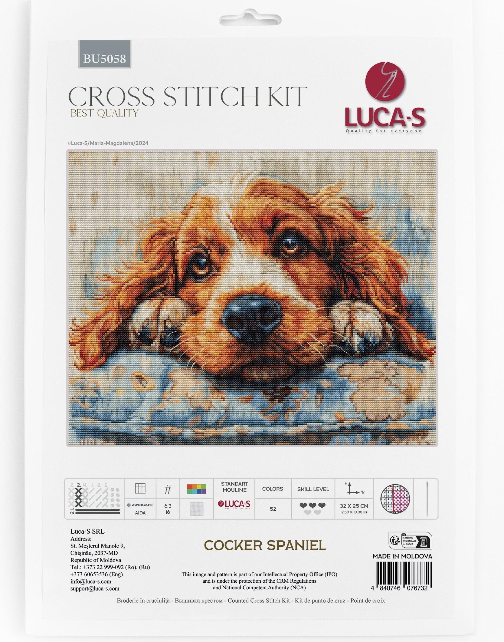 Набор для вышивания Luca-S BU5058 Кокер-спаниель, 32 x 25 см, канва Zweigart Aida 16 ct, 52 цвета, нити 100% хлопок