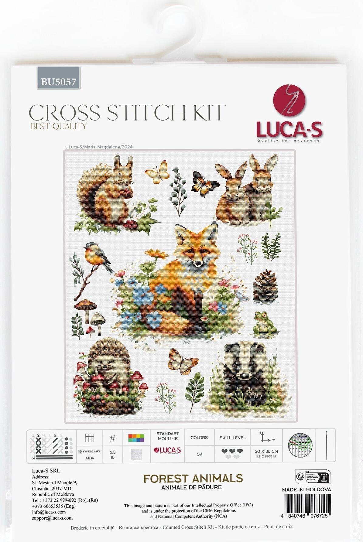 Kit Broderie în Cruce Luca-S BU5057 Animale de Pădure, Material Zweigart Aida 16ct, Ață 100% Bumbac, Dimensiune Finală 30 x 36 cm, 57 Culori