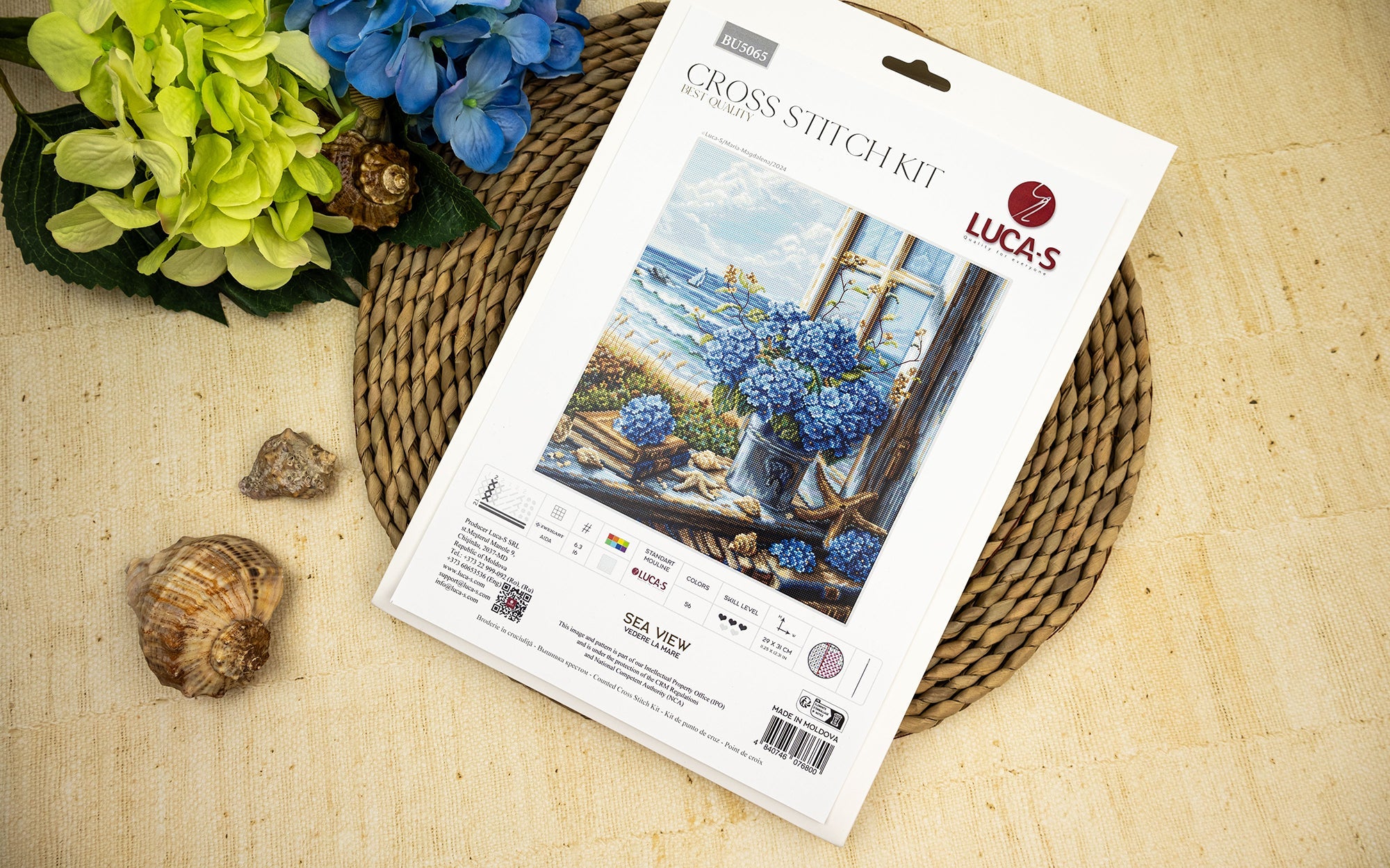 Набор для вышивания крестиком Luca-S BU5065 Sea View (Вид на море), канва Zweigart Aida 16 ct, размер готовой работы 29 x 31 см, 56 цветов
