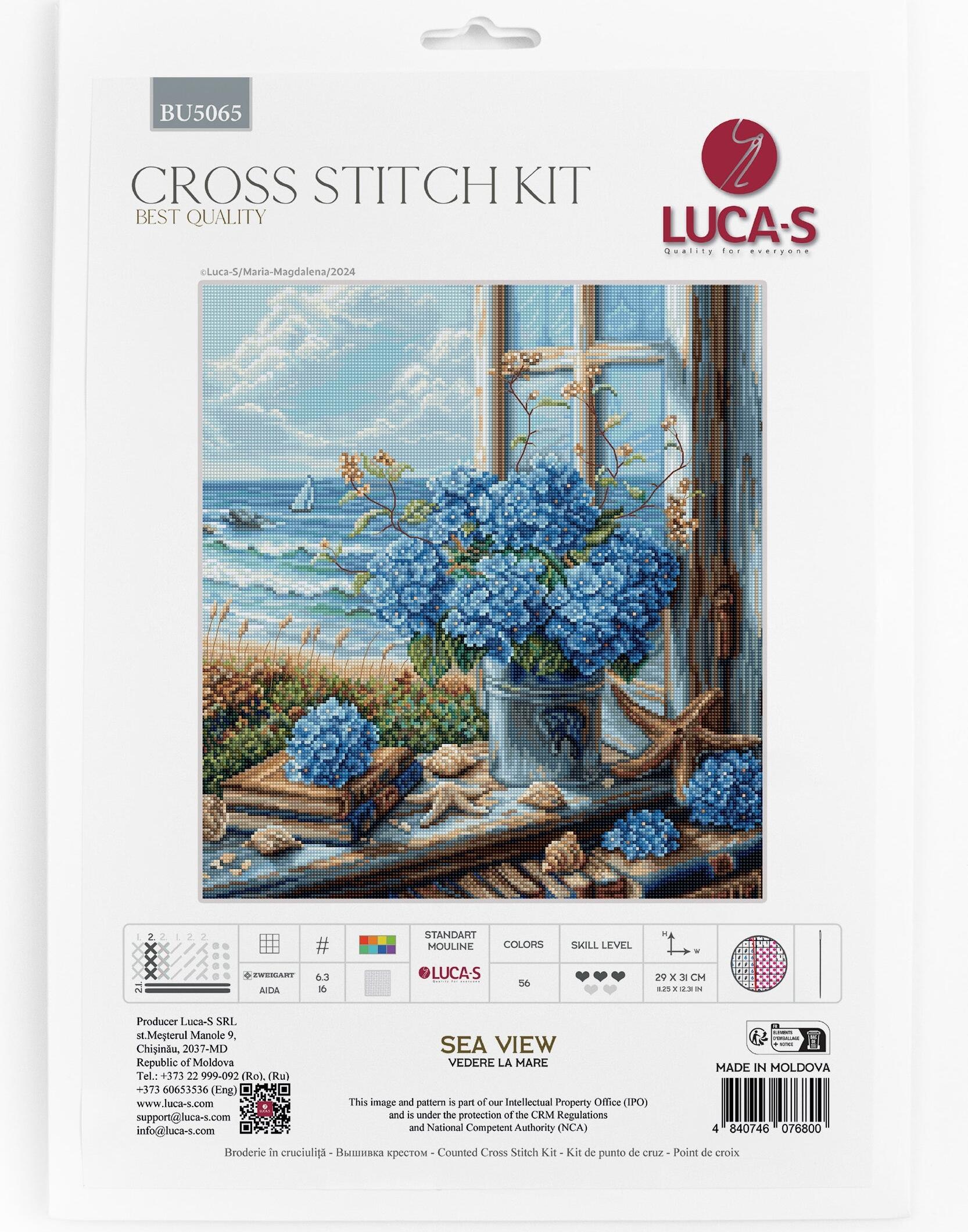 Набор для вышивания крестиком Luca-S BU5065 Sea View (Вид на море), канва Zweigart Aida 16 ct, размер готовой работы 29 x 31 см, 56 цветов