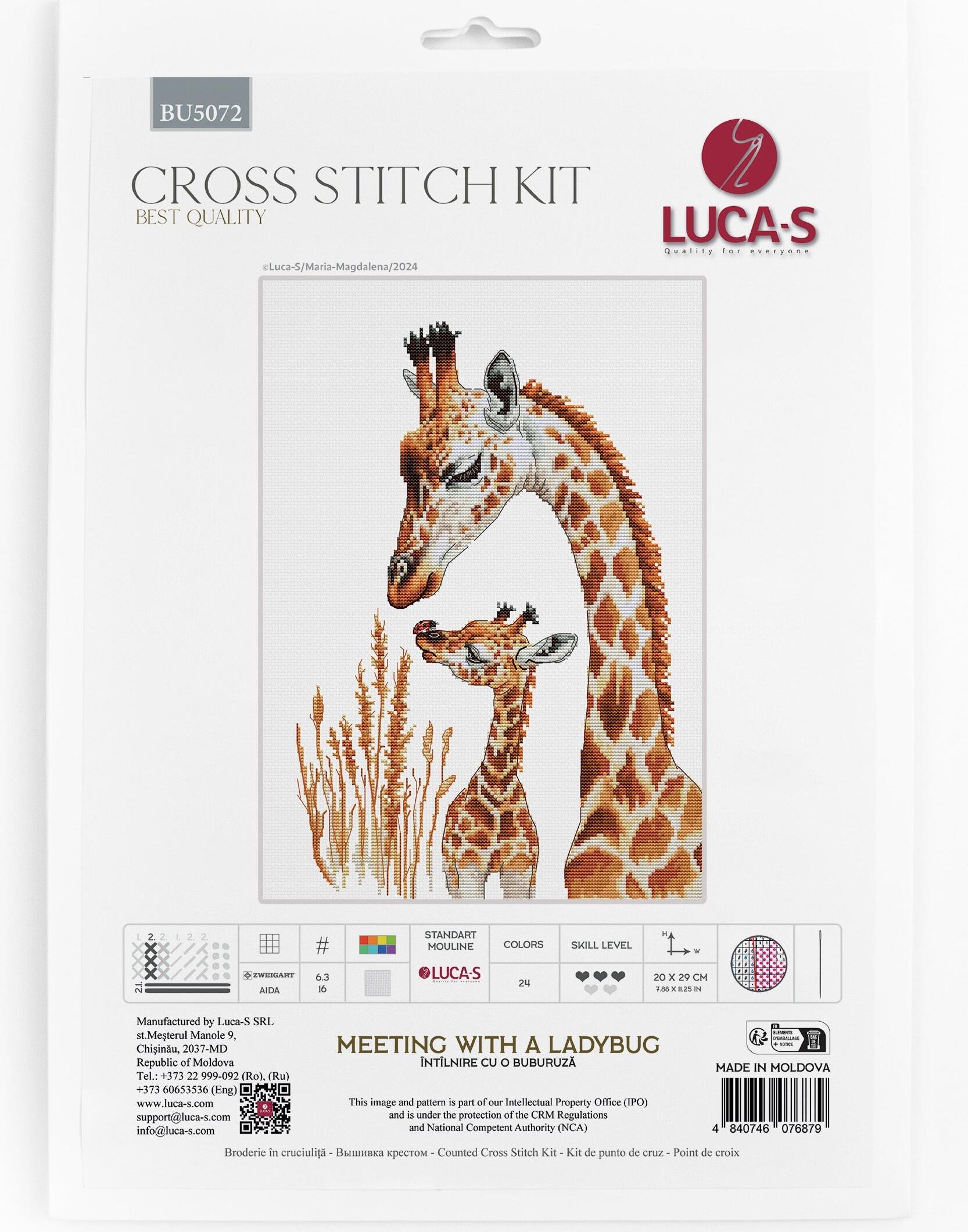 Kit Broderie Luca-S BU5072 Întîlnire cu o Buburuză, Material Zweigart Aida 16 ct, 20 x 29 cm, 24 Culori, Ață de Bumbac