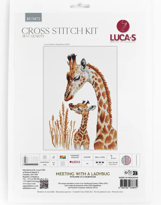 Kit Broderie Luca-S BU5072 Întîlnire cu o Buburuză, Material Zweigart Aida 16 ct, 20 x 29 cm, 24 Culori, Ață de Bumbac