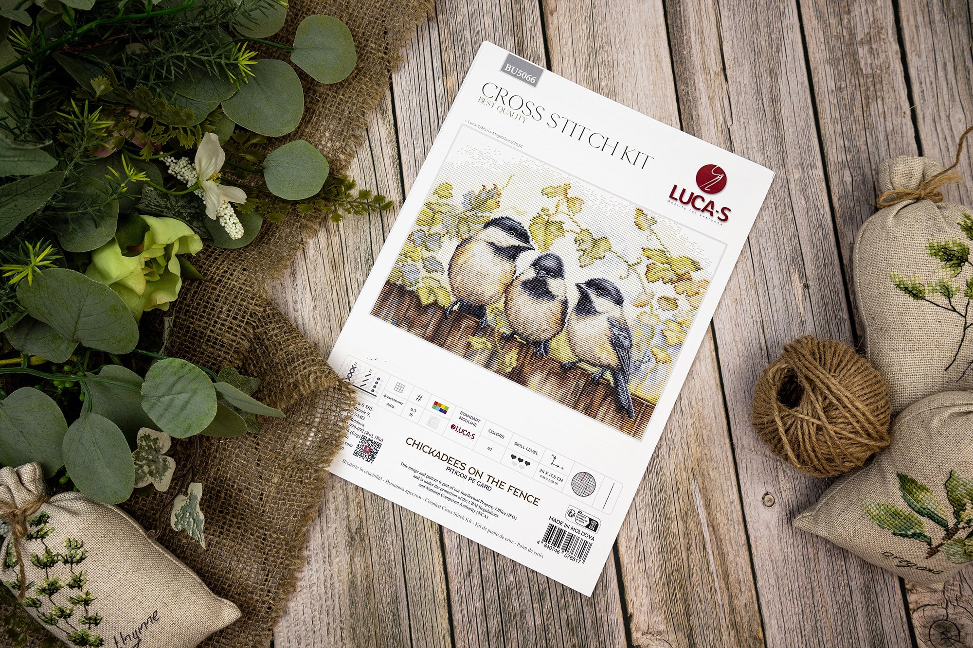 Набор для вышивания Luca-S BU5066 Chickadees On The Fence, канва Zweigart Aida 16 ct, 24 x 17.5 см, 47 цветов, нити 100% хлопок