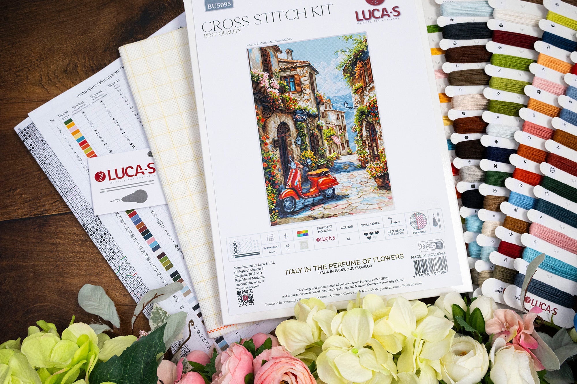 Kit Broderie Luca-S BU5095 Italy in the Perfume of Flowers, 32 x 48 cm, Material Aida 16 ct, Fir de Bumbac 100% Mouline, 58 Culori
