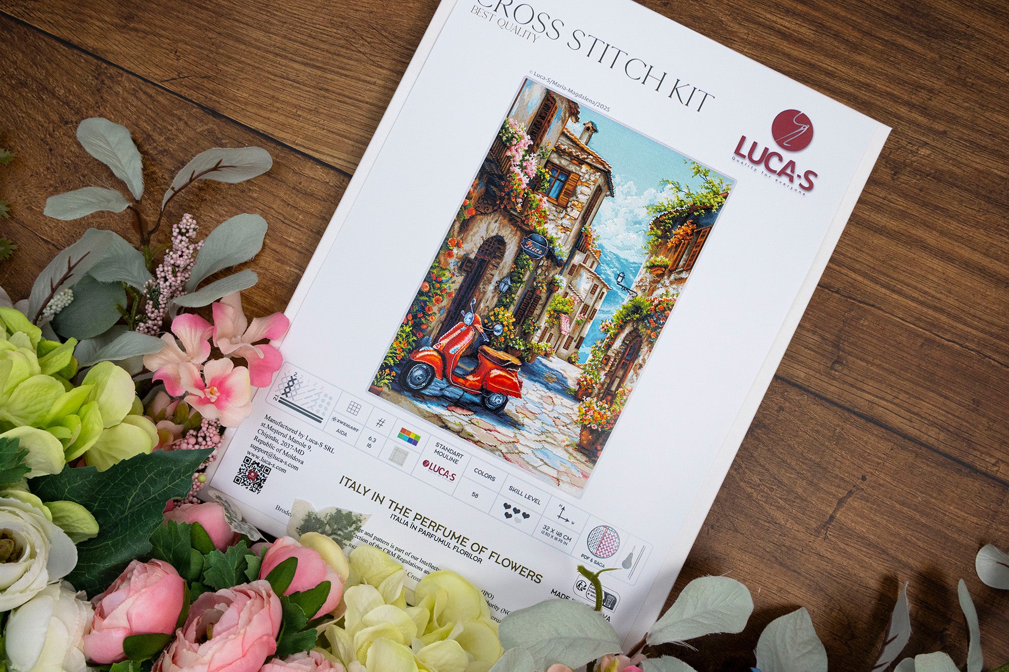 Kit Broderie Luca-S BU5095 Italy in the Perfume of Flowers, 32 x 48 cm, Material Aida 16 ct, Fir de Bumbac 100% Mouline, 58 Culori