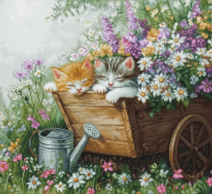 Luca-S BU5093 Kittens' Sleep Cross Stitch Kit, 100% Cotton Thread on Zweigart Aida 16ct Fabric, 33 x 30 cm Finished Size, Difficulty Level 3/5