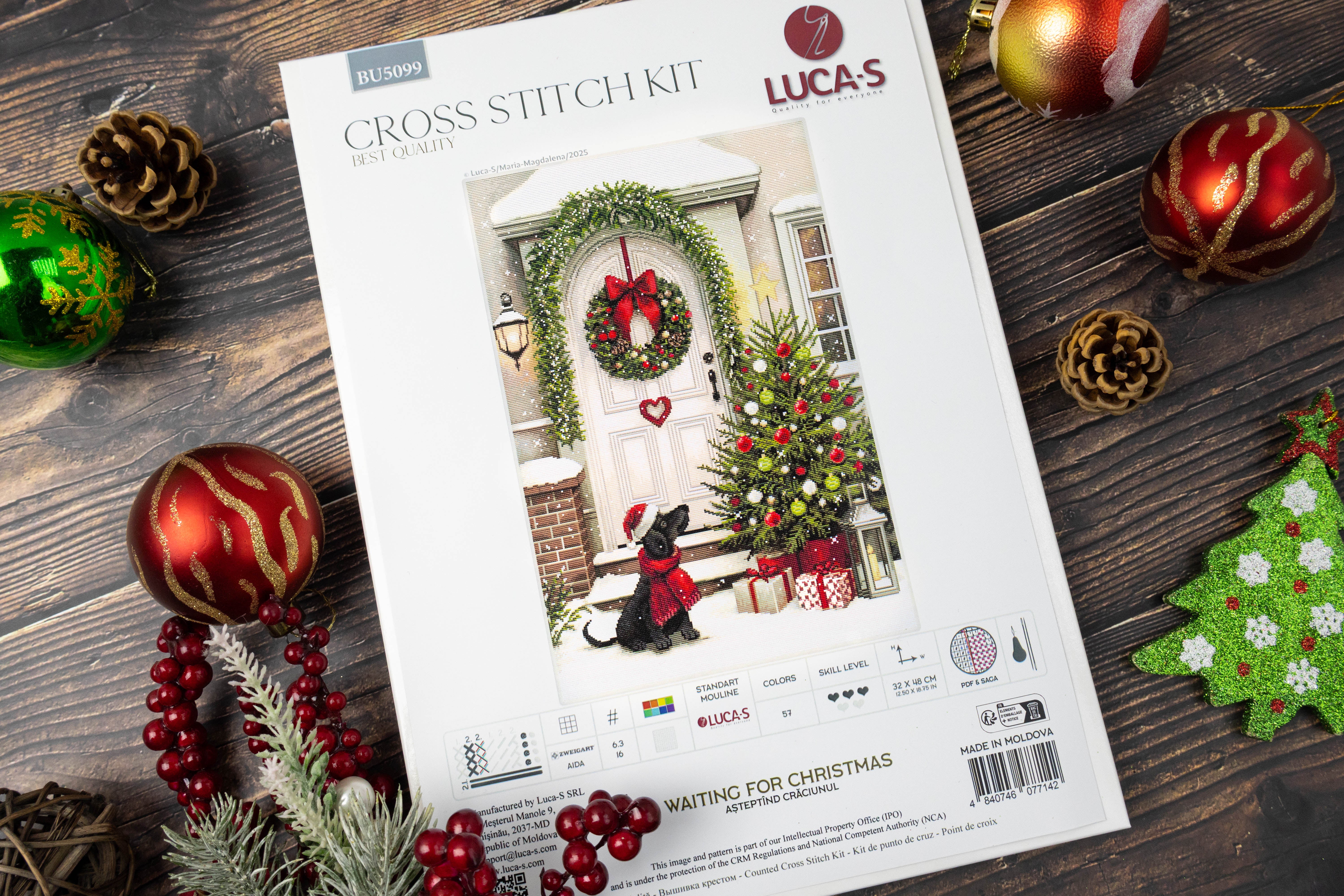 Набор для вышивания Luca-S BU5099 Waiting for Christmas, канва Zweigart Aida 16 ct, 32 x 48 см, 57 цветов, нити 100% хлопок