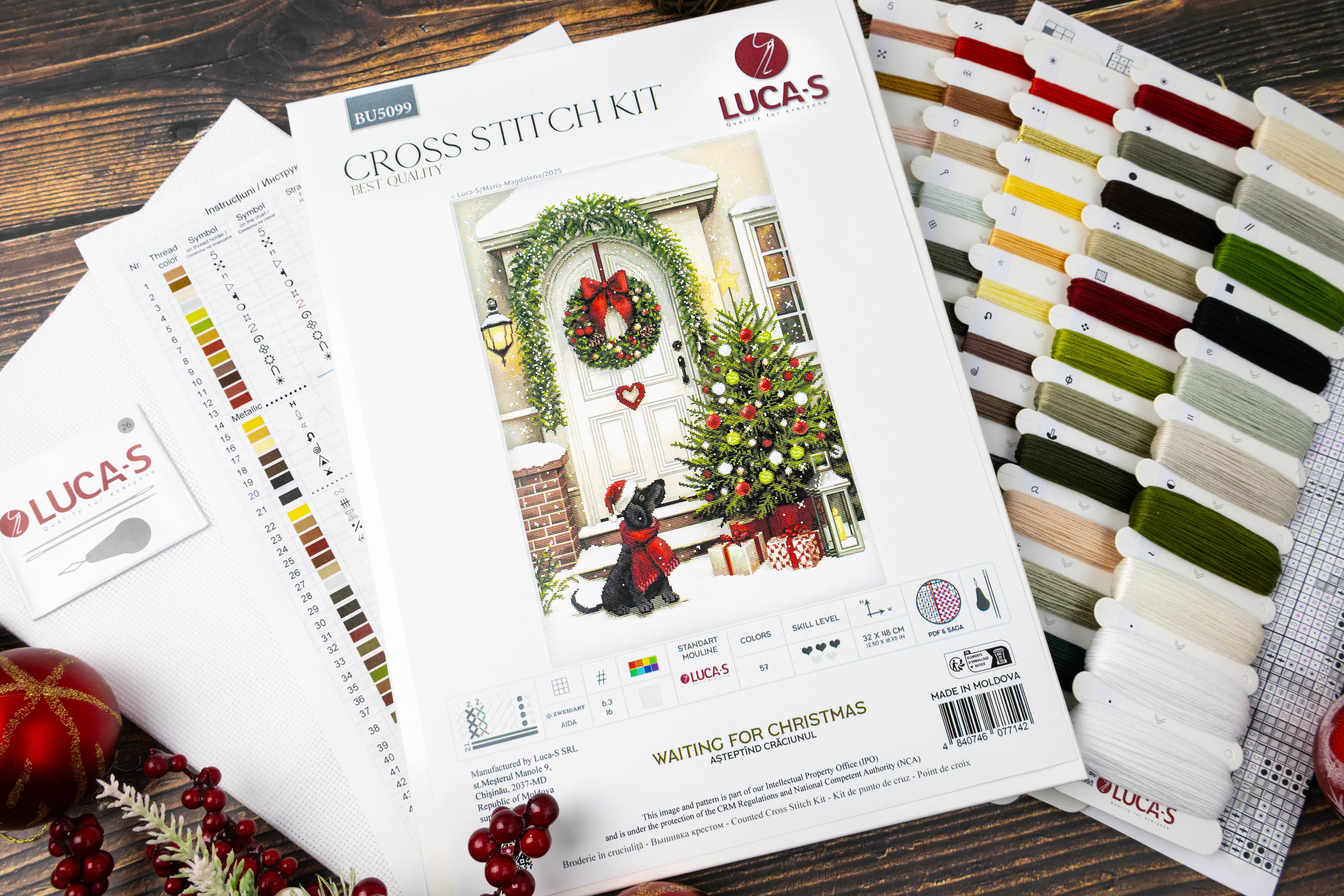Набор для вышивания Luca-S BU5099 Waiting for Christmas, канва Zweigart Aida 16 ct, 32 x 48 см, 57 цветов, нити 100% хлопок