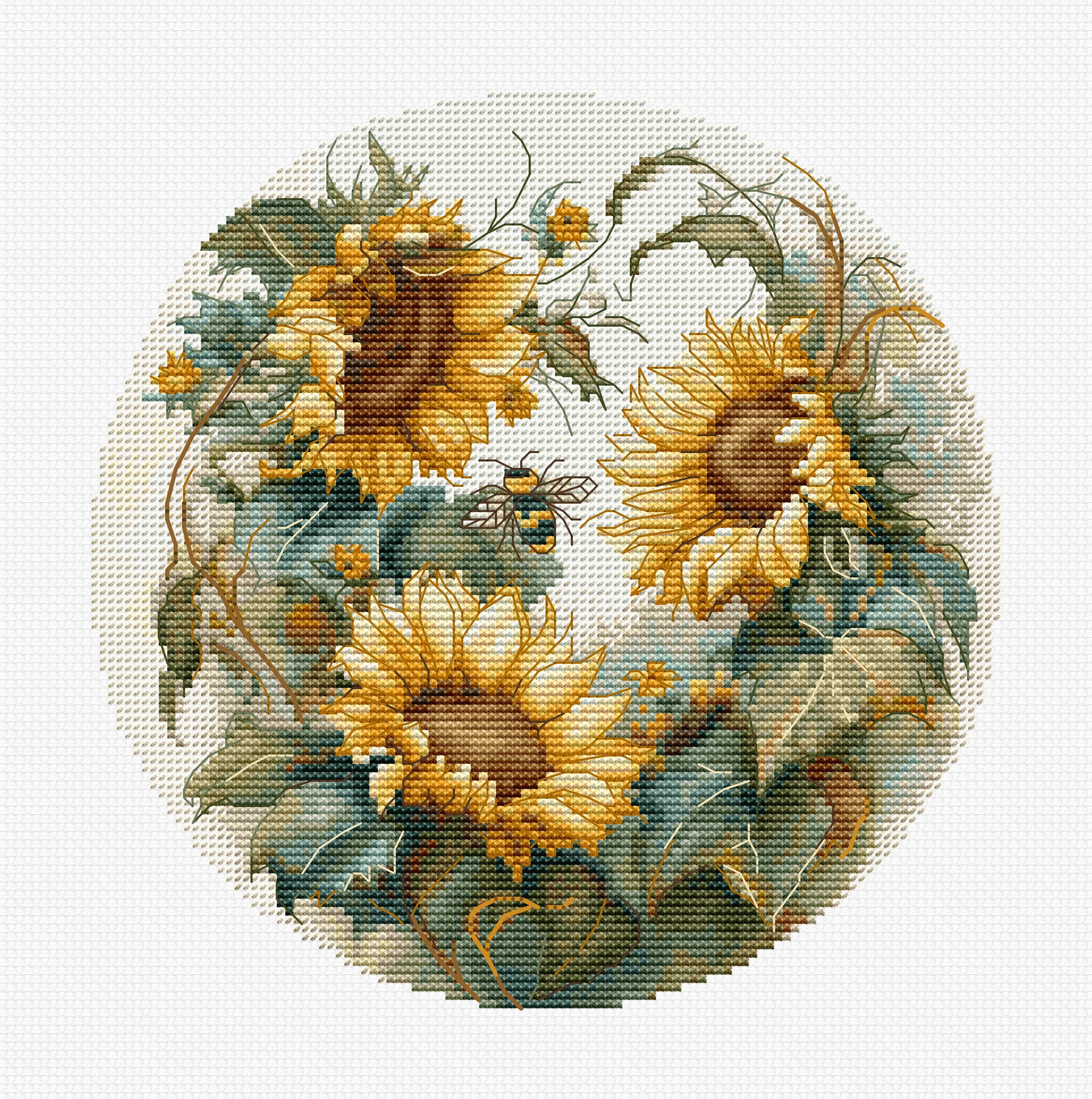 Luca-S BC202 Sunflower Counted Cross Stitch Kit, Zweigart Aida 16 Fabric, 17x17 cm, 42 Colors, 100% Cotton Thread