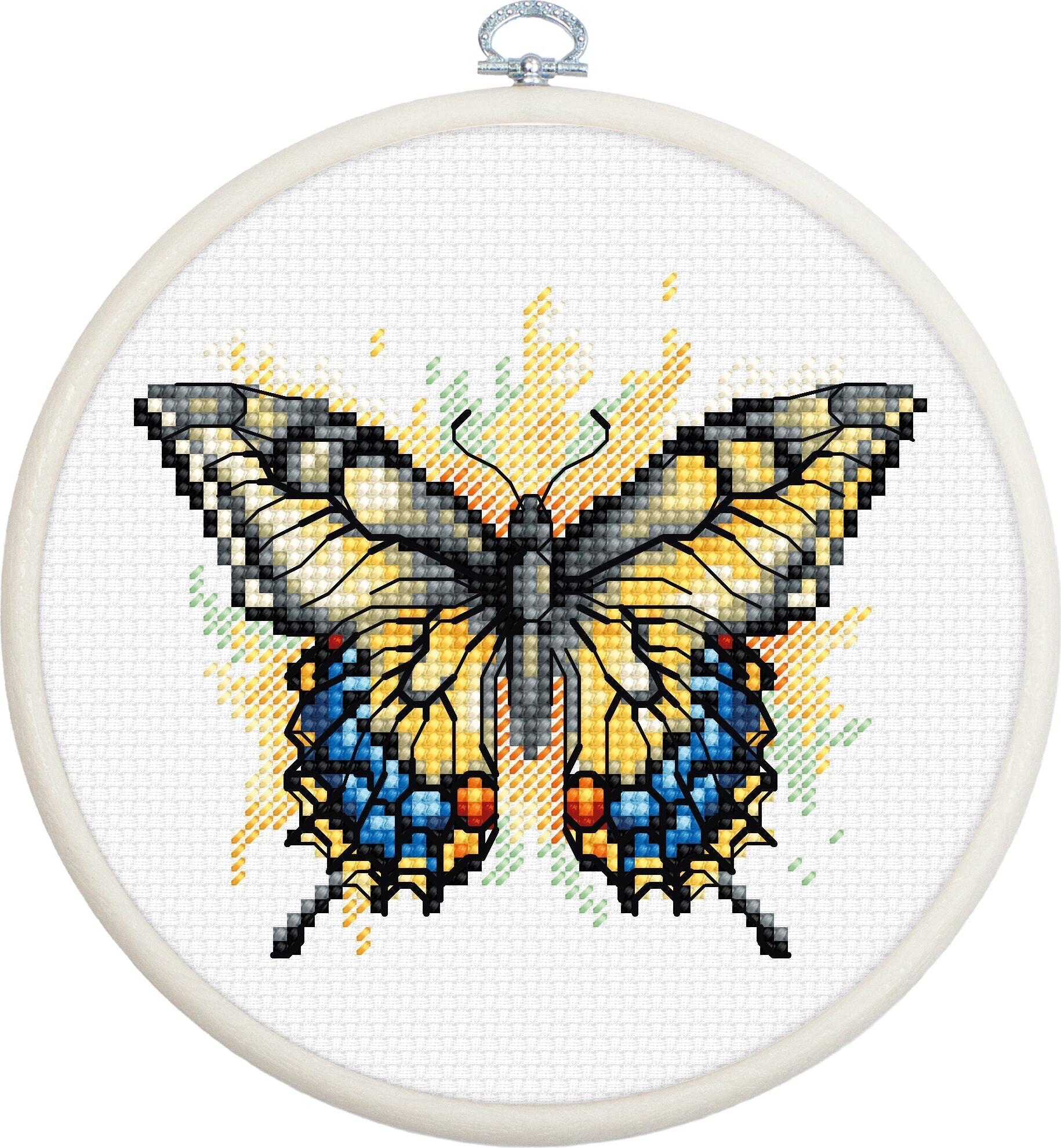 Набор для вышивания Luca-S BC101 Swallowtail Butterfly, ткань Zweigart Aida 16, нити 100% хлопок, размер готовой работы 9 x 8 см, с пяльцами и иглой