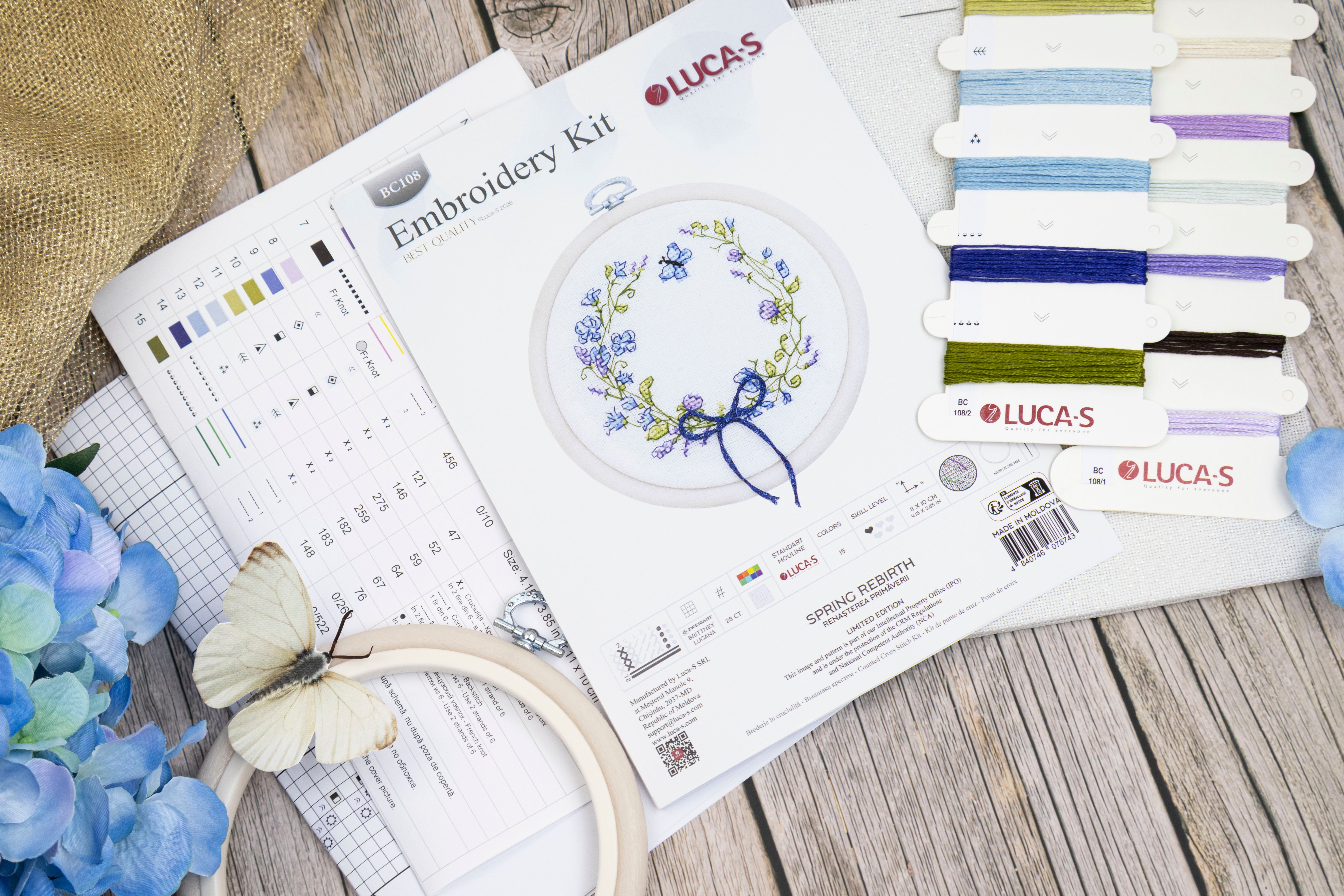 Luca-S BC108 Spring Rebirth Cross Stitch Embroidery Kit, Limited Edition, Zweigart Aida 16 Fabric, 11 x 10 cm, 15 Colors, 100% Cotton Thread