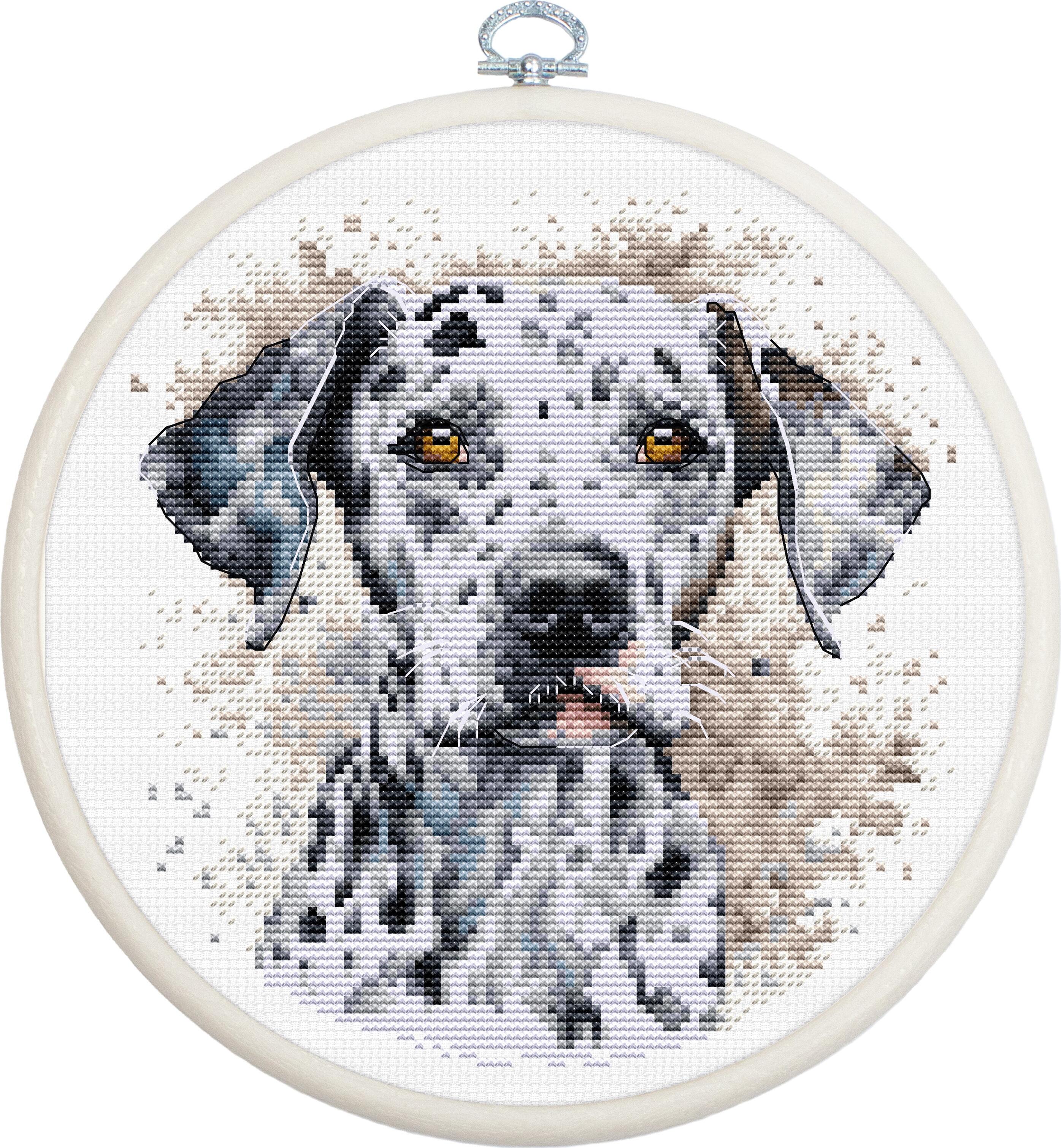 Kit de broderie în cruce Luca-S BC208 Dalmațianul, 15x16 cm, Material Zweigart Aida 16, 32 Culori, Fir 100% Bumbac, include Cercul Nurge