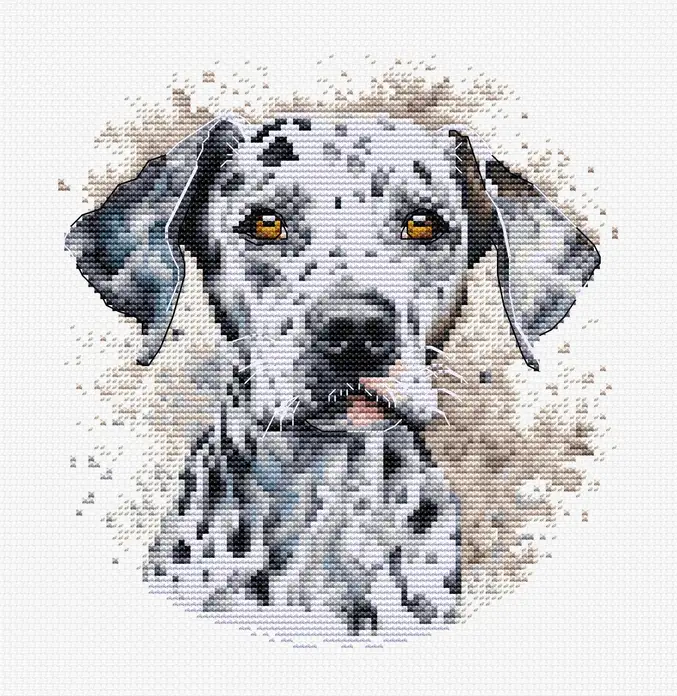 Kit de broderie în cruce Luca-S BC208 Dalmațianul, 15x16 cm, Material Zweigart Aida 16, 32 Culori, Fir 100% Bumbac, include Cercul Nurge