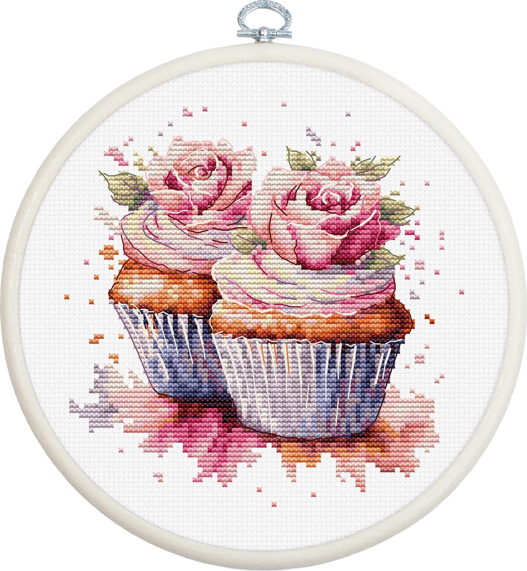 Набор для вышивания Luca-S The Cupcakes BC215, канва Zweigart Aida 18, размер 12x12 см, 32 цвета, хлопковые нити, в комплекте пяльцы и иглы