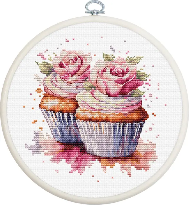 Набор для вышивания Luca-S The Cupcakes BC215, канва Zweigart Aida 18, размер 12x12 см, 32 цвета, хлопковые нити, в комплекте пяльцы и иглы